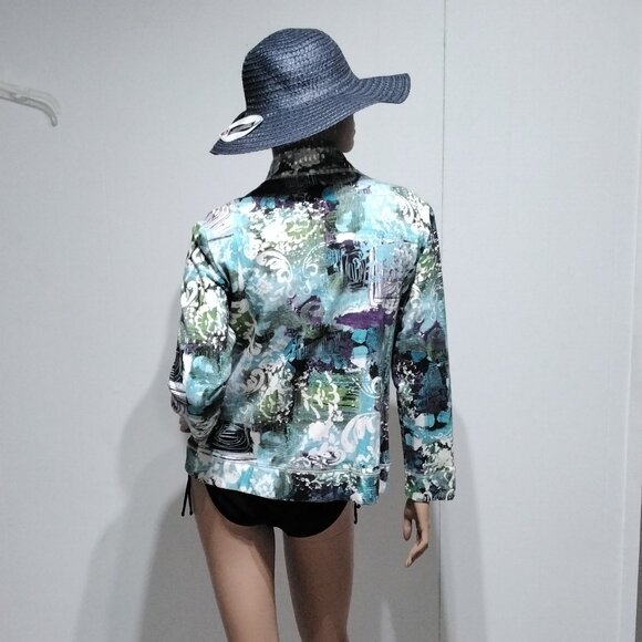 Additions by Chico's Funky Floral Abstract multi-color Zip Light Jacket Size 2 - Picture 4 of 16